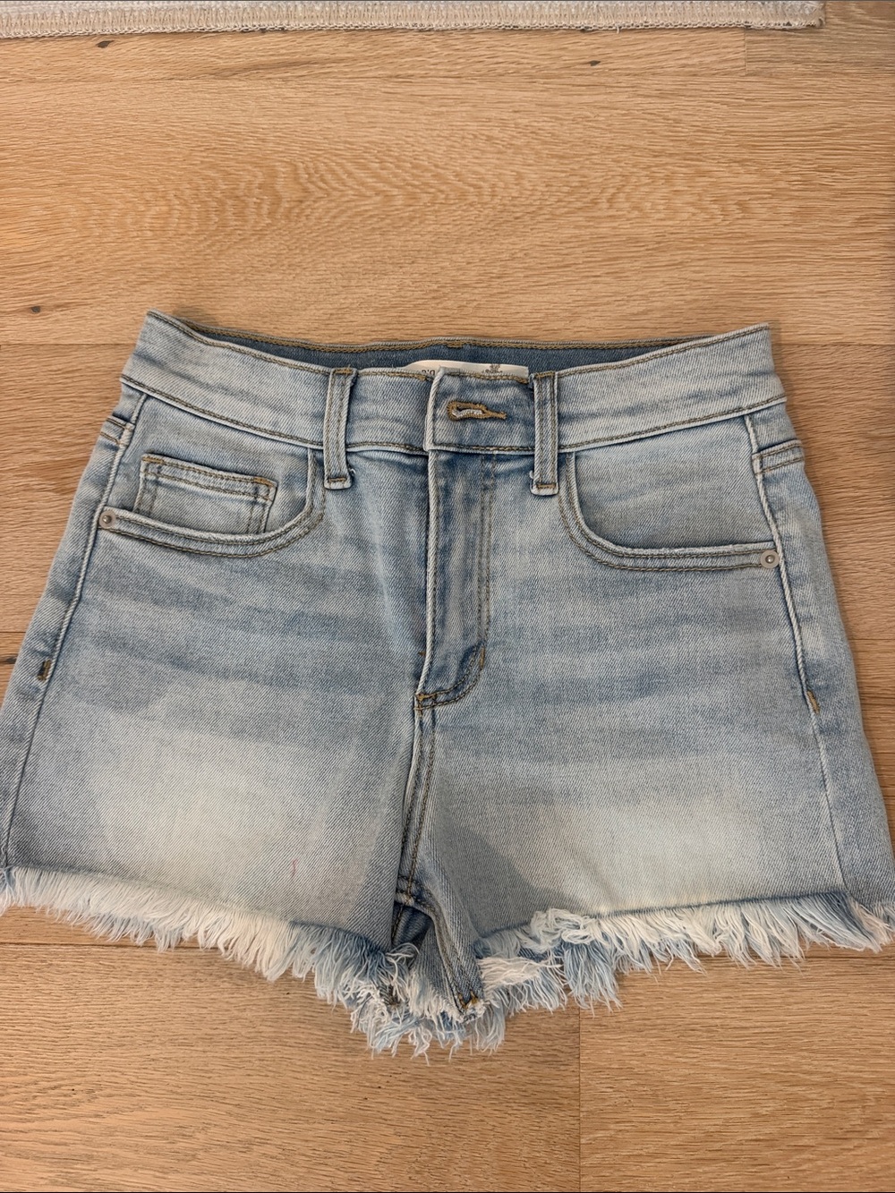 Altar'd State Light Blue High-Rise Frayed Hem Denim Shorts